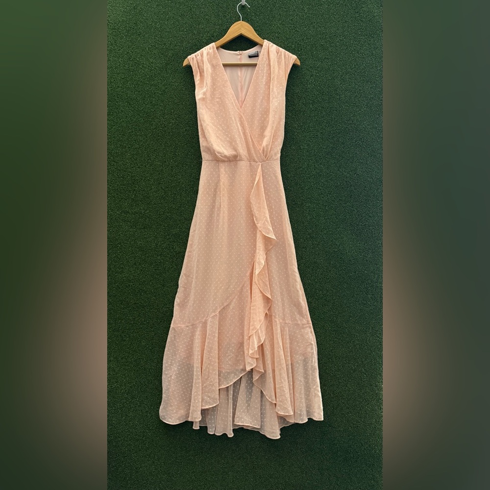 Maison Tara Blush Peach Strapless Ruffle Maxi Dress